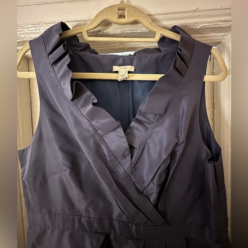 J. Crew Blakely Faux Wrap Silk Taffeta Dress in navy blue, size 16